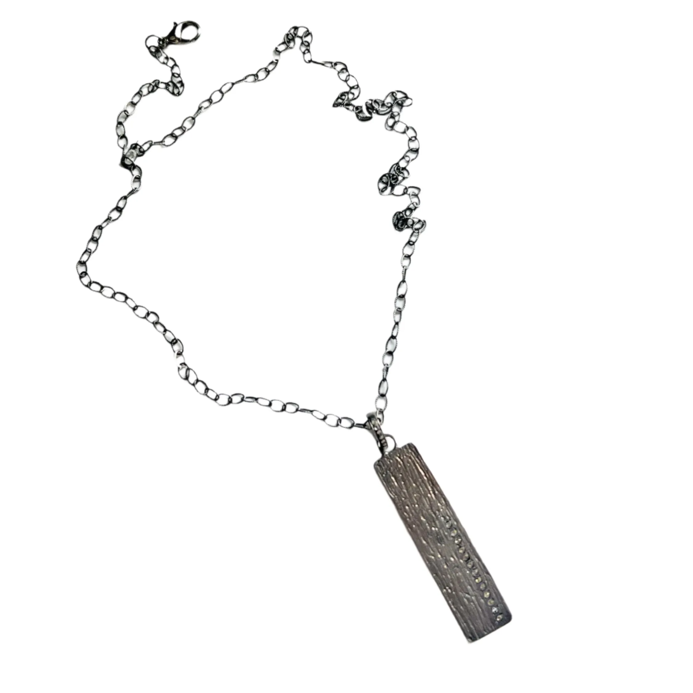 Oxidized Silver and Pave Diamond Bar Pendant Necklace