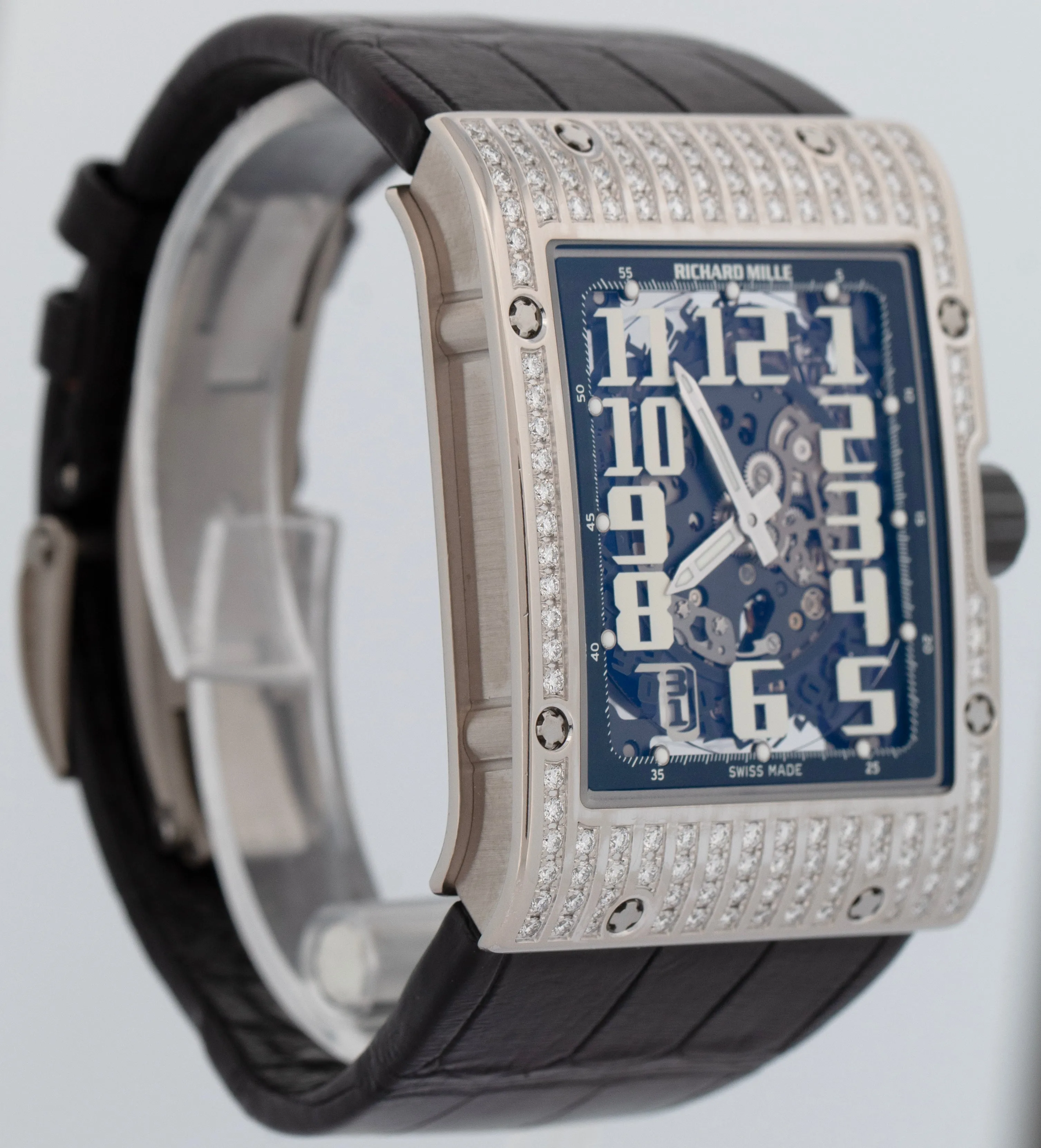 PAPERS Richard Mille Extra Flat 18K White Gold DIAMOND Rubber 50mm RM016 BOX