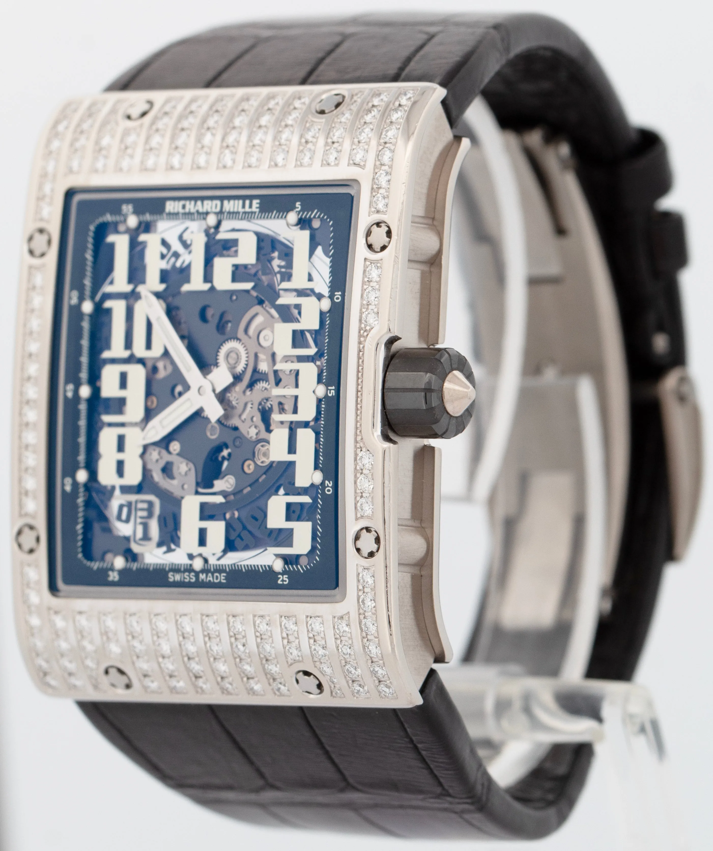 PAPERS Richard Mille Extra Flat 18K White Gold DIAMOND Rubber 50mm RM016 BOX