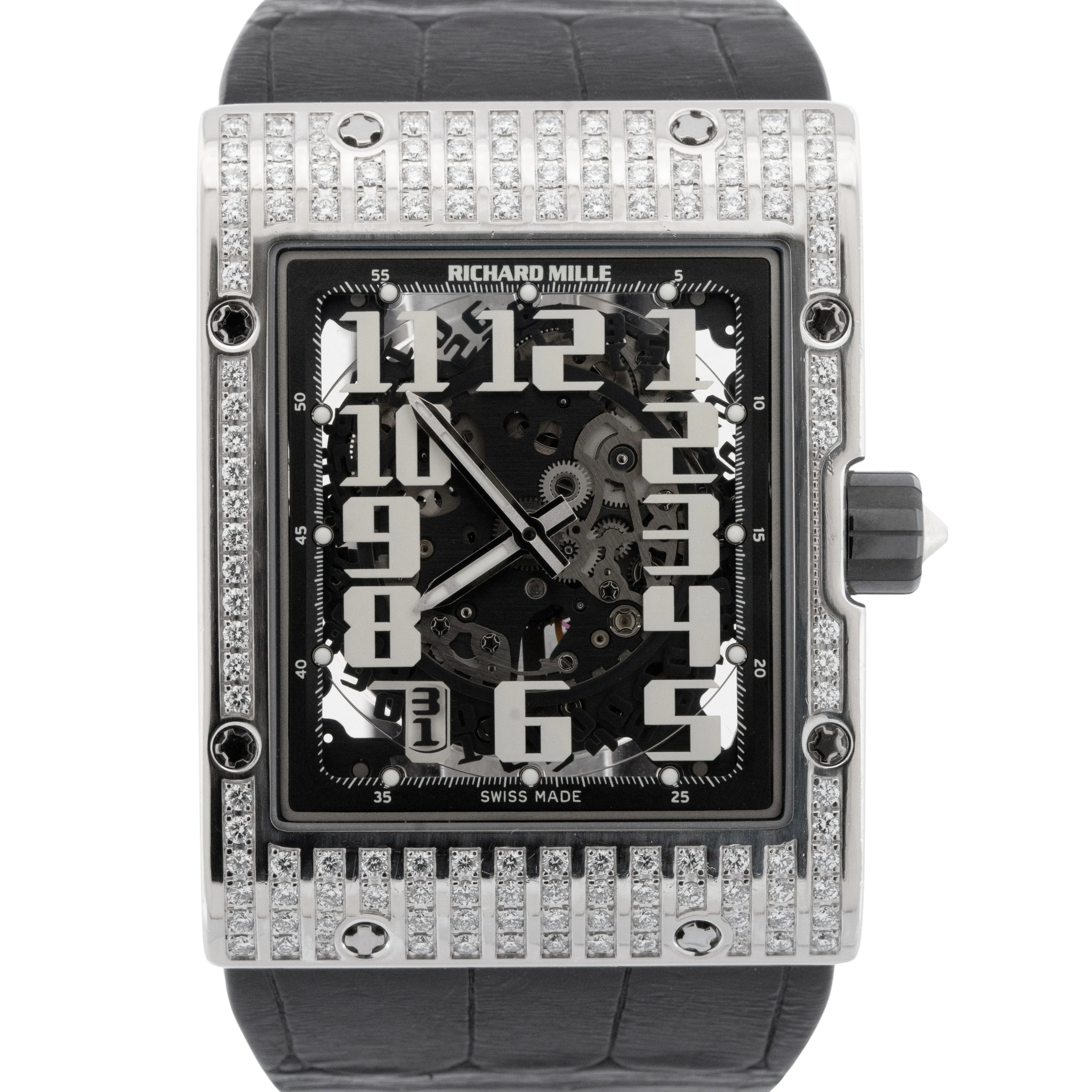 PAPERS Richard Mille Extra Flat 18K White Gold DIAMOND Rubber 50mm RM016 BOX