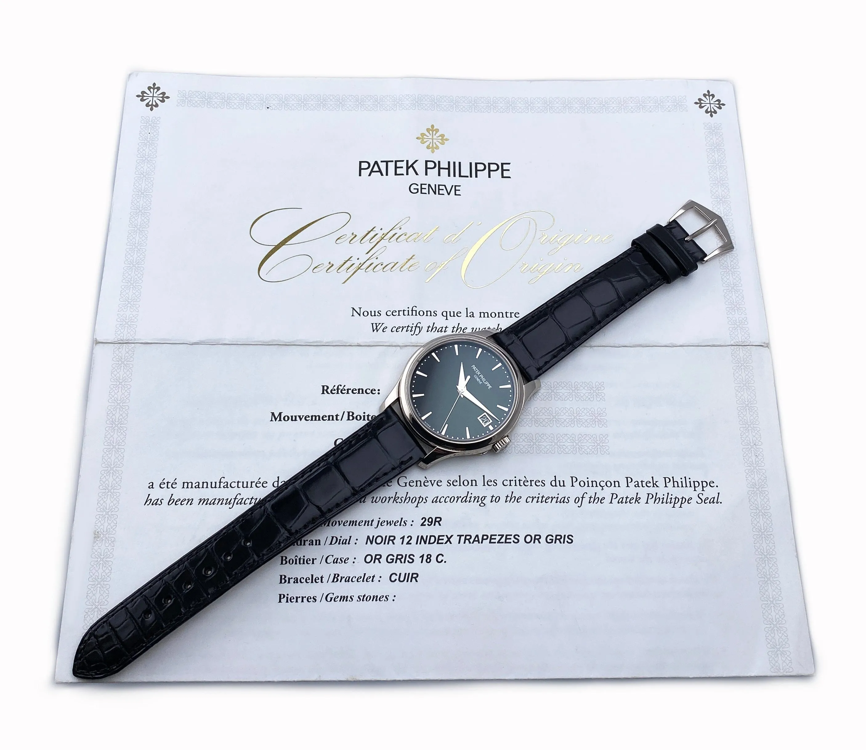 Patek Philippe Calatrava 5227G Black Dial Mens Watch Box Papers