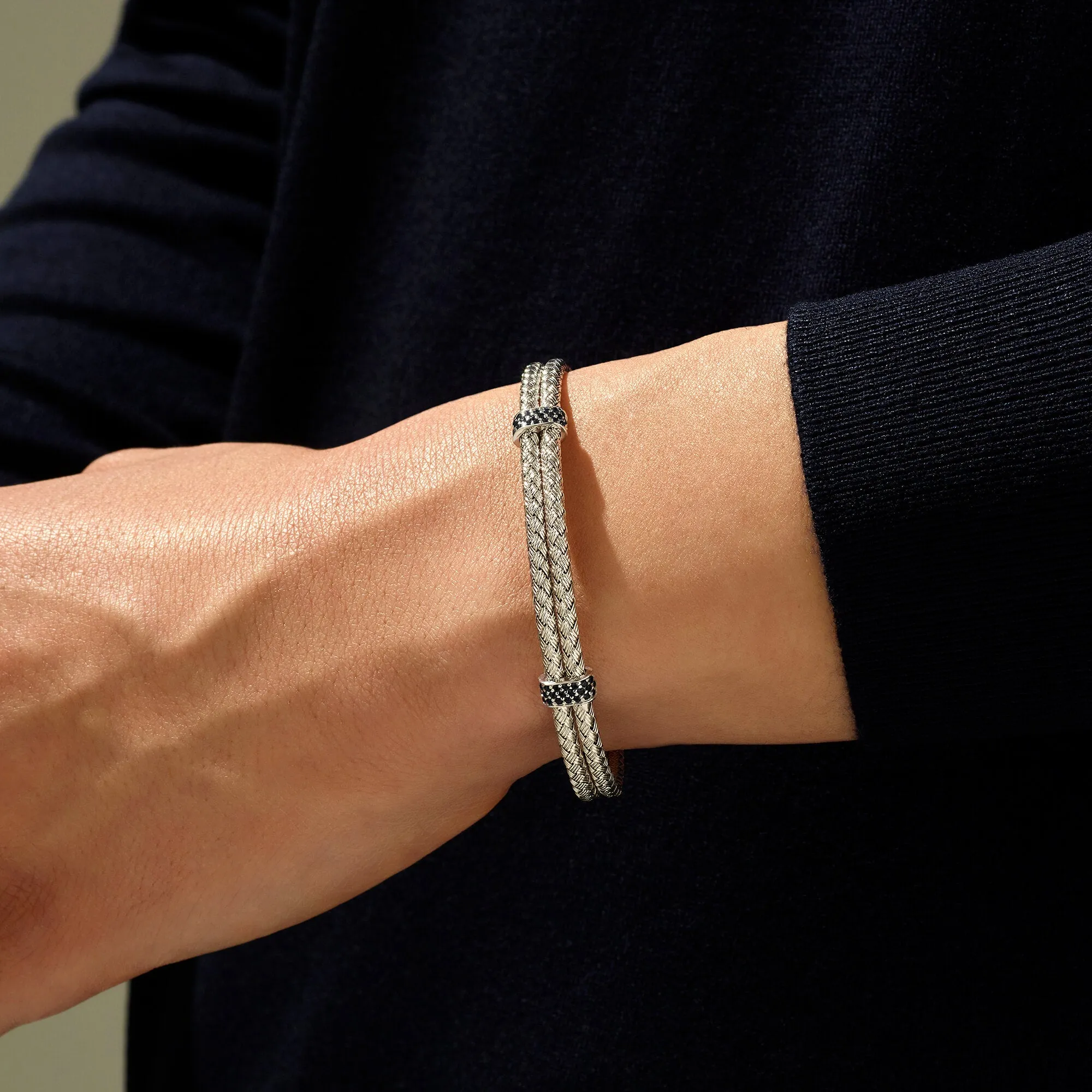Pave Classic Bangle in Silver