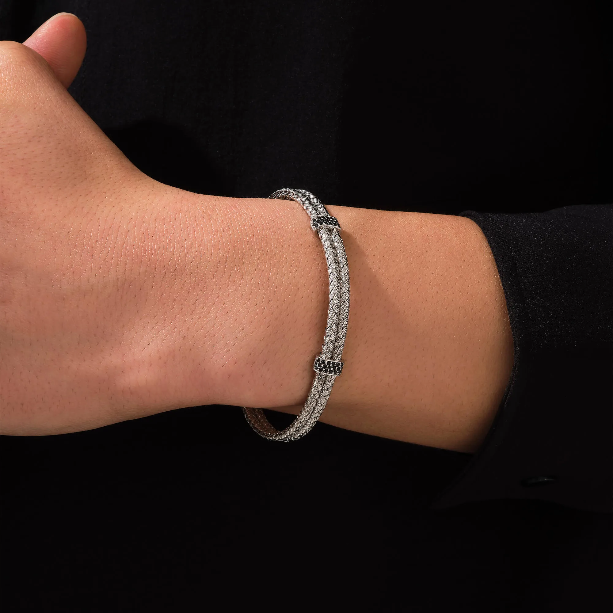 Pave Classic Bangle in Silver