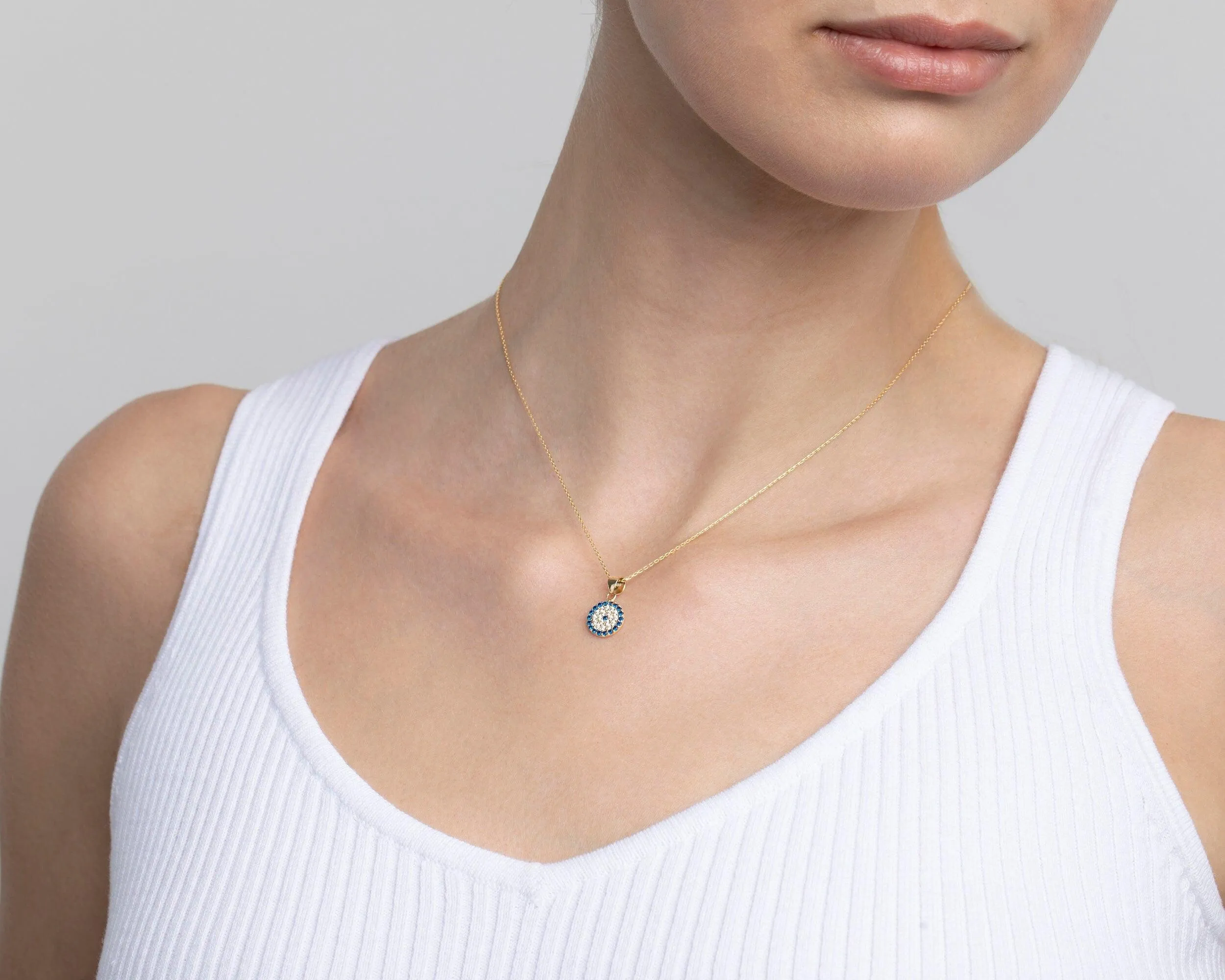 Pave Evil Eye Necklace - 18K Gold Vermeil