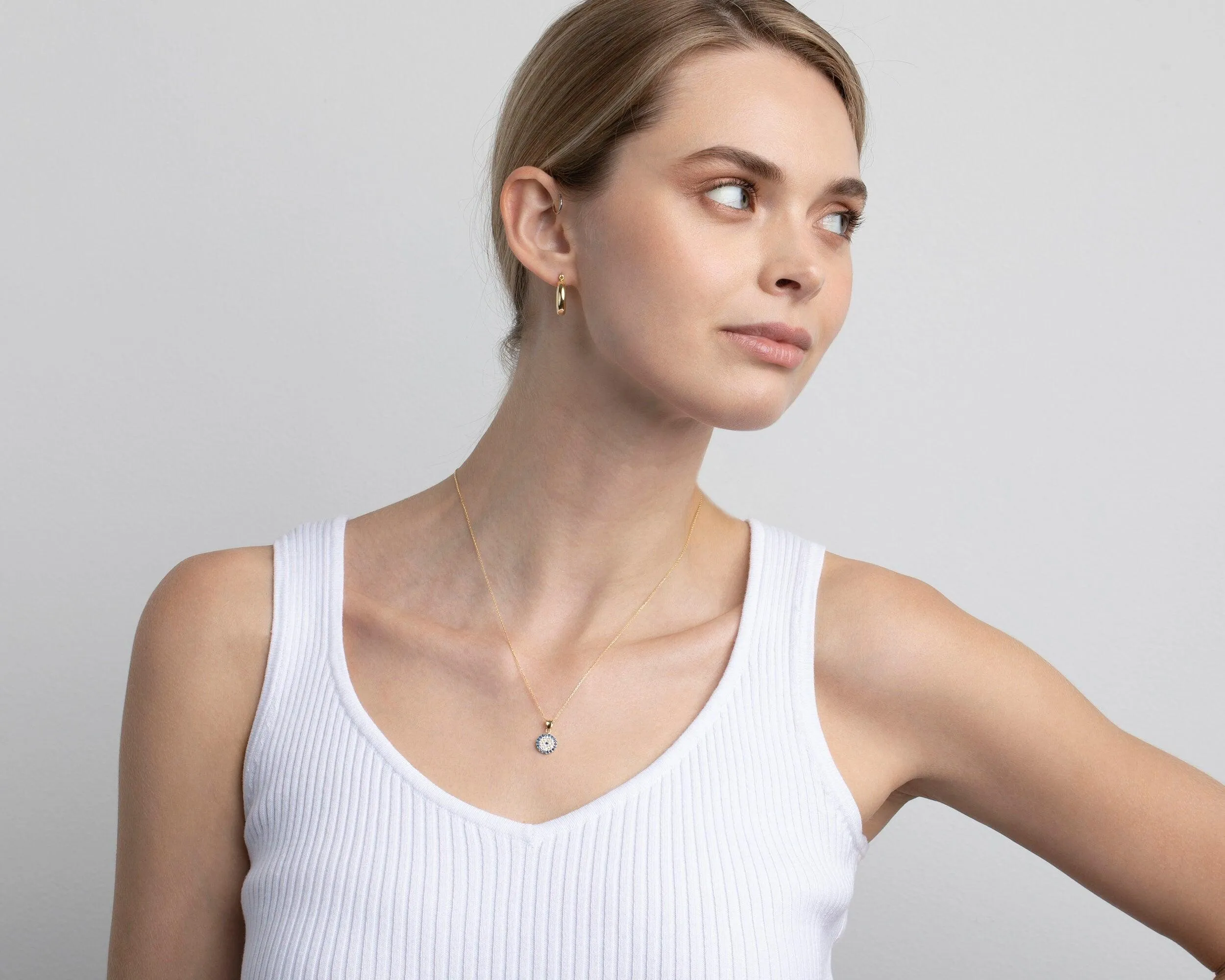 Pave Evil Eye Necklace - 18K Gold Vermeil