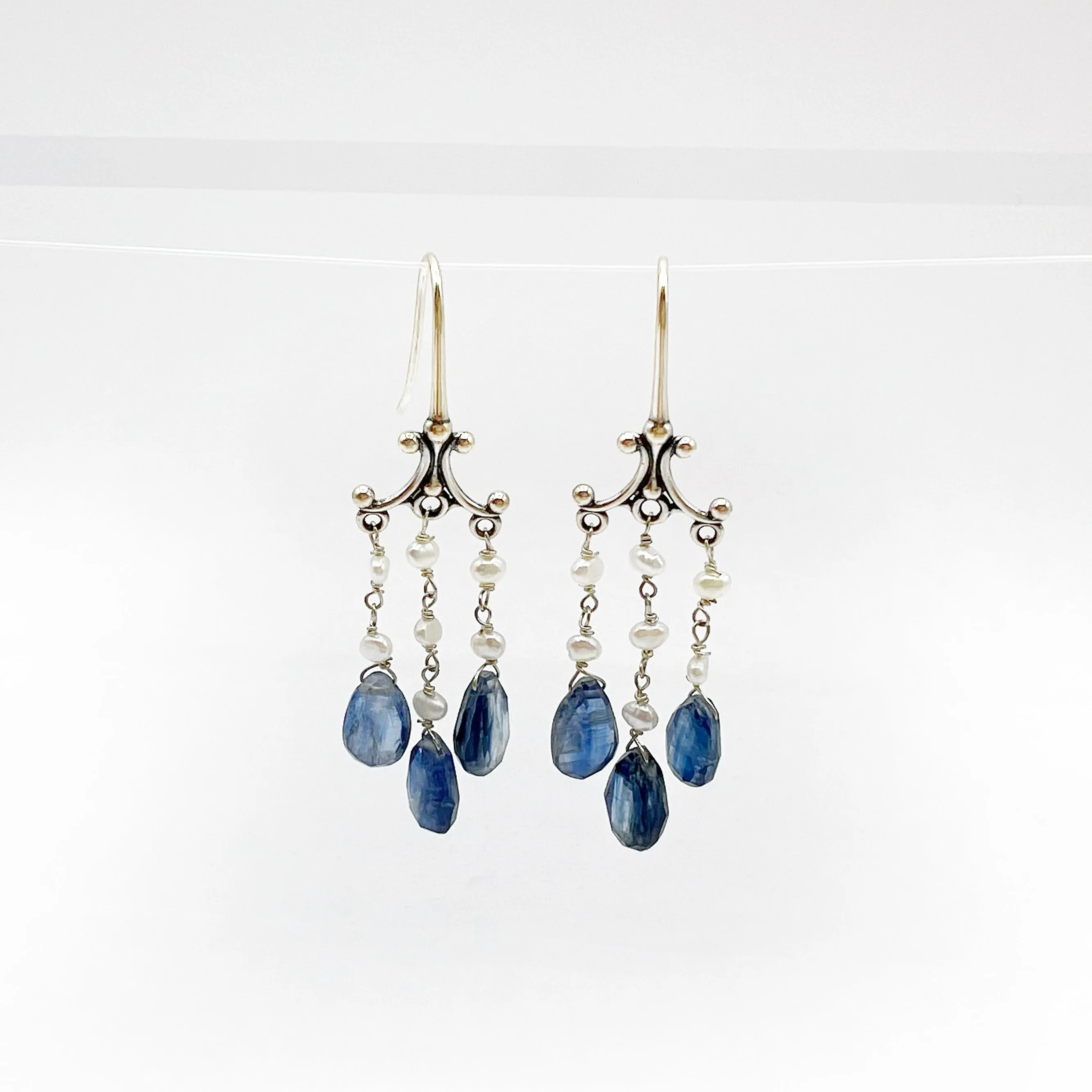 Pearl Chain & Kunzite Chandelier earrings