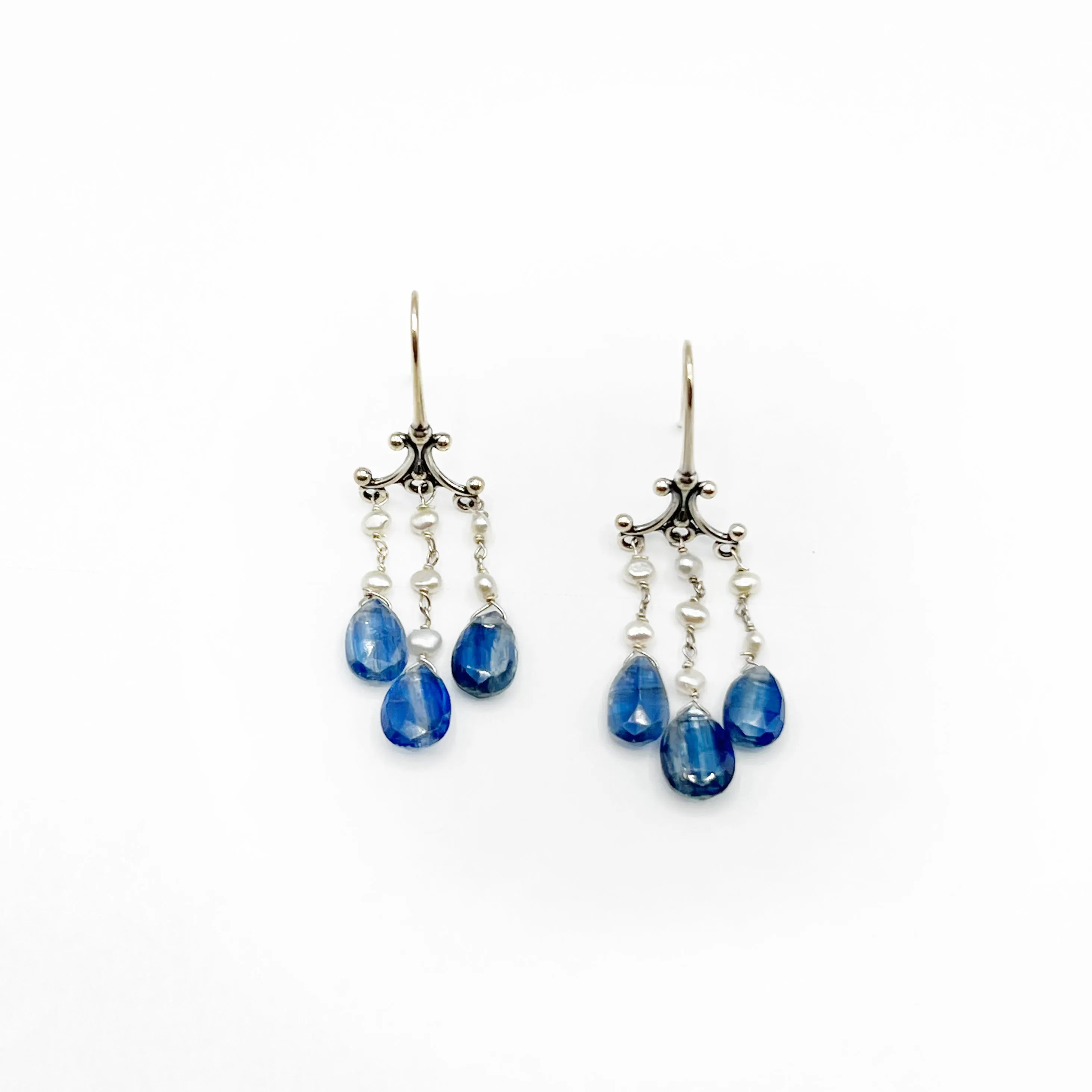 Pearl Chain & Kunzite Chandelier earrings