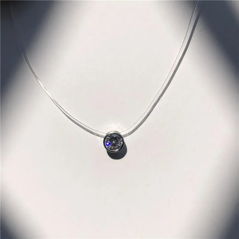 Pearl Crystal Zircon Necklace Invisible Transparent Fishing Line For Women Luxury Jewelry Perfect Gift For Girls Cool Style