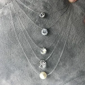 Pearl Crystal Zircon Necklace Invisible Transparent Fishing Line For Women Luxury Jewelry Perfect Gift For Girls Cool Style
