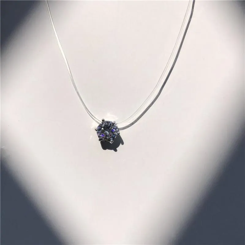 Pearl Crystal Zircon Necklace Invisible Transparent Fishing Line For Women Luxury Jewelry Perfect Gift For Girls Cool Style