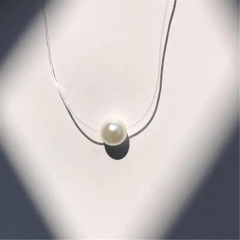 Pearl Crystal Zircon Necklace Invisible Transparent Fishing Line For Women Luxury Jewelry Perfect Gift For Girls Cool Style