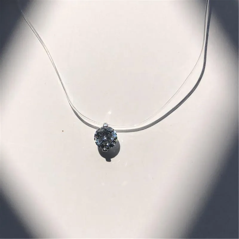 Pearl Crystal Zircon Necklace Invisible Transparent Fishing Line For Women Luxury Jewelry Perfect Gift For Girls Cool Style