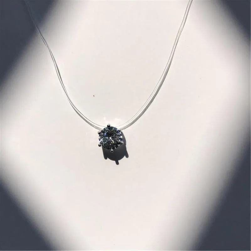 Pearl Crystal Zircon Necklace Invisible Transparent Fishing Line For Women Luxury Jewelry Perfect Gift For Girls Cool Style