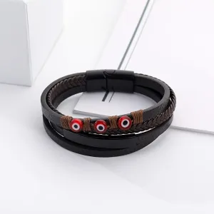 Personalized Evil Eye Layer Braided Bracelet - PU Leather Punk Style