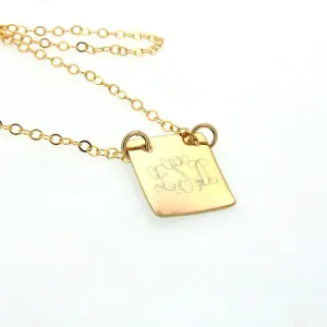 Personalized Gold Square Initials Pendant Necklace