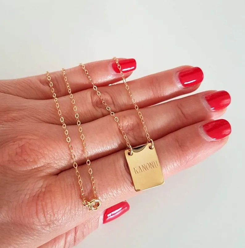 Personalized Gold Square Initials Pendant Necklace