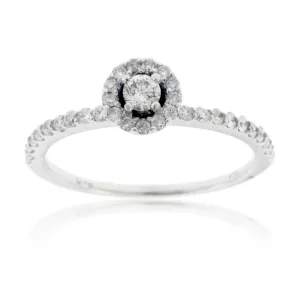Petite Round Diamond with Diamond Halo Engagement Ring