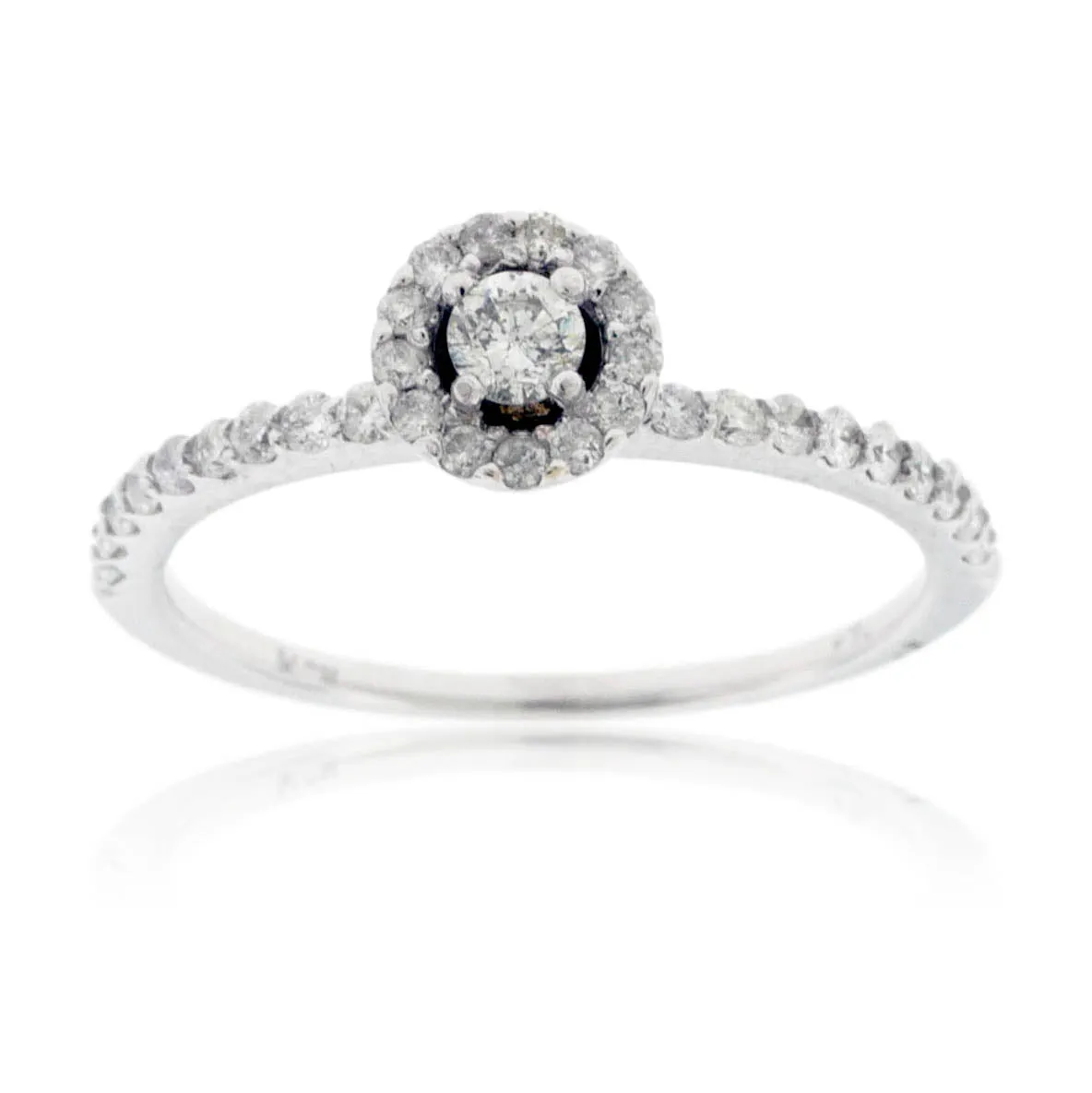 Petite Round Diamond with Diamond Halo Engagement Ring