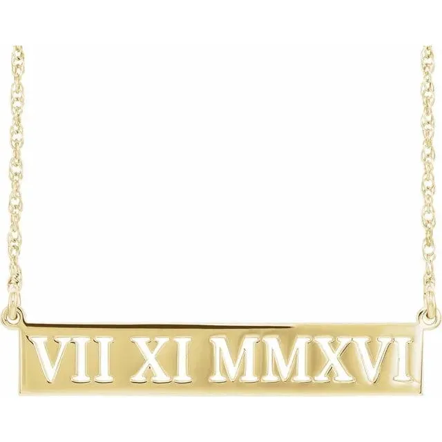 Pierced Roman Numeral Date Necklace - Special Order
