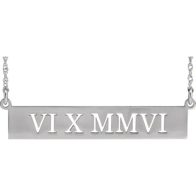 Pierced Roman Numeral Date Necklace - Special Order
