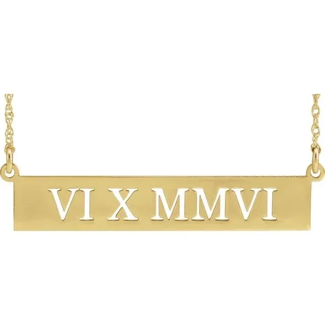 Pierced Roman Numeral Date Necklace - Special Order