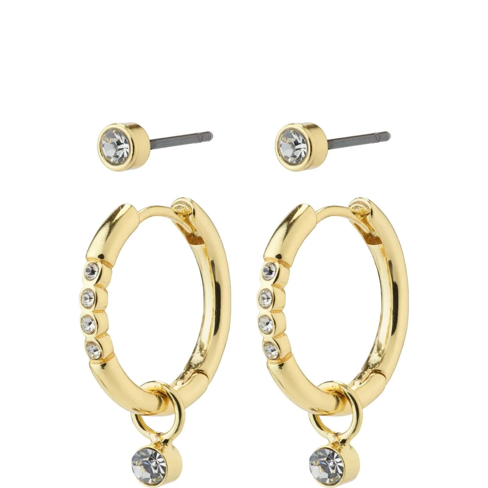 Pilgrim Elna Gold Crystal Hoop & Stud Earring Set