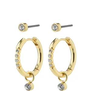 Pilgrim Elna Gold Crystal Hoop & Stud Earring Set