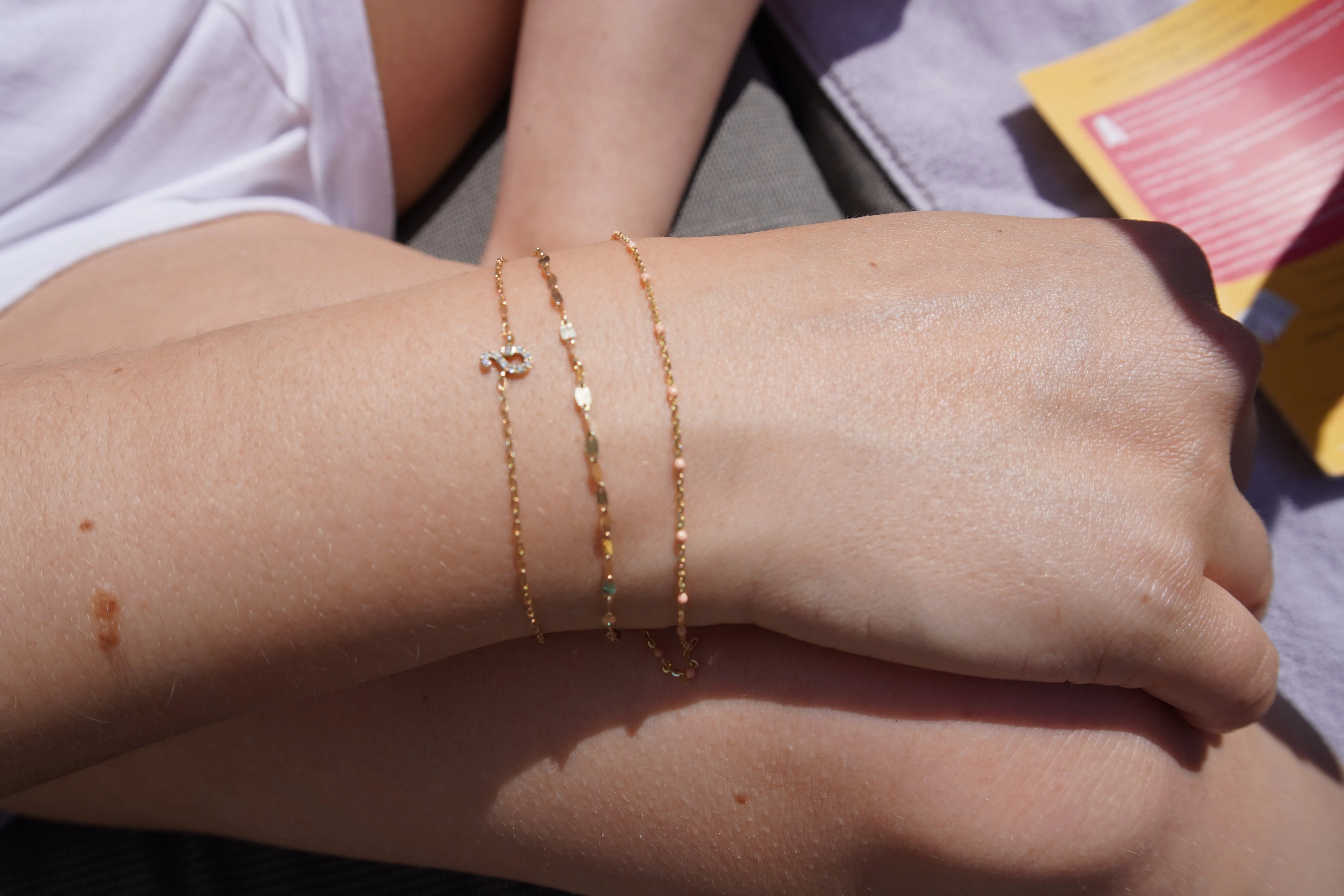 Pink Enamel Satellite Bracelet | 10k Yellow Gold