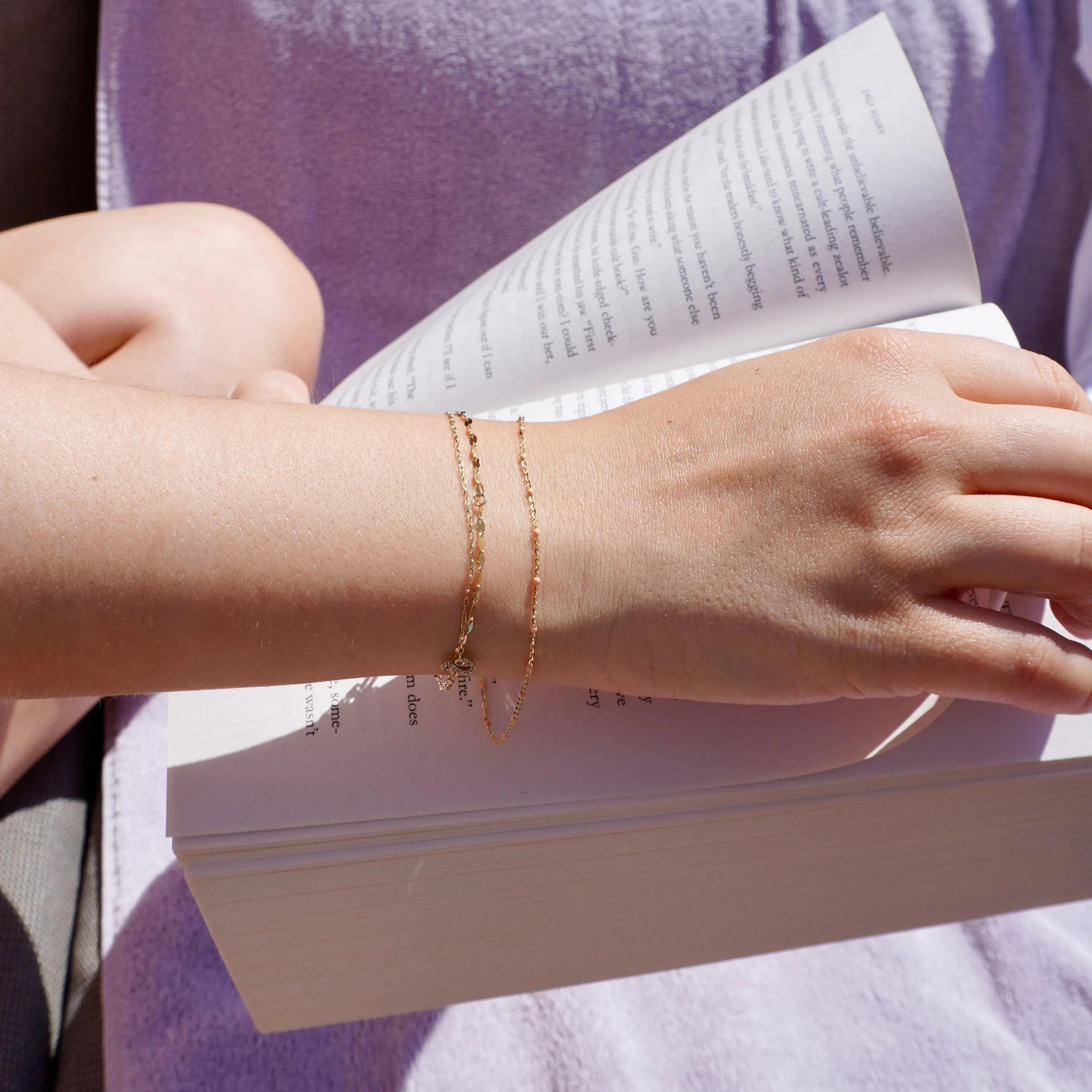 Pink Enamel Satellite Bracelet | 10k Yellow Gold