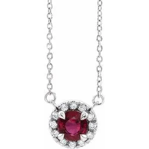Platinum 4.5 mm Natural Mozambique Garnet & .05 CTW Natural Diamond 18" Necklace