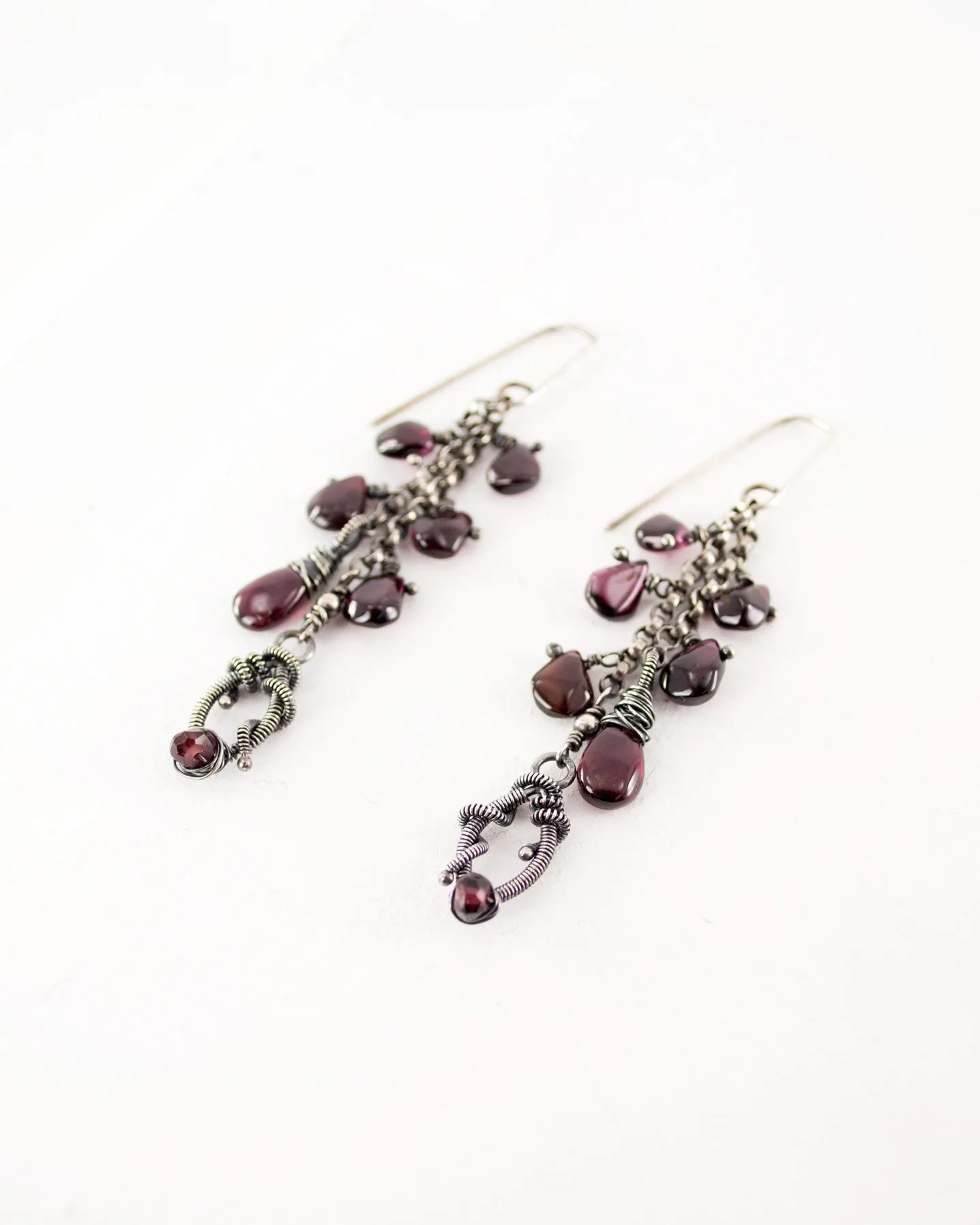 Plum garnet earrings | Silver chain dangle earrings