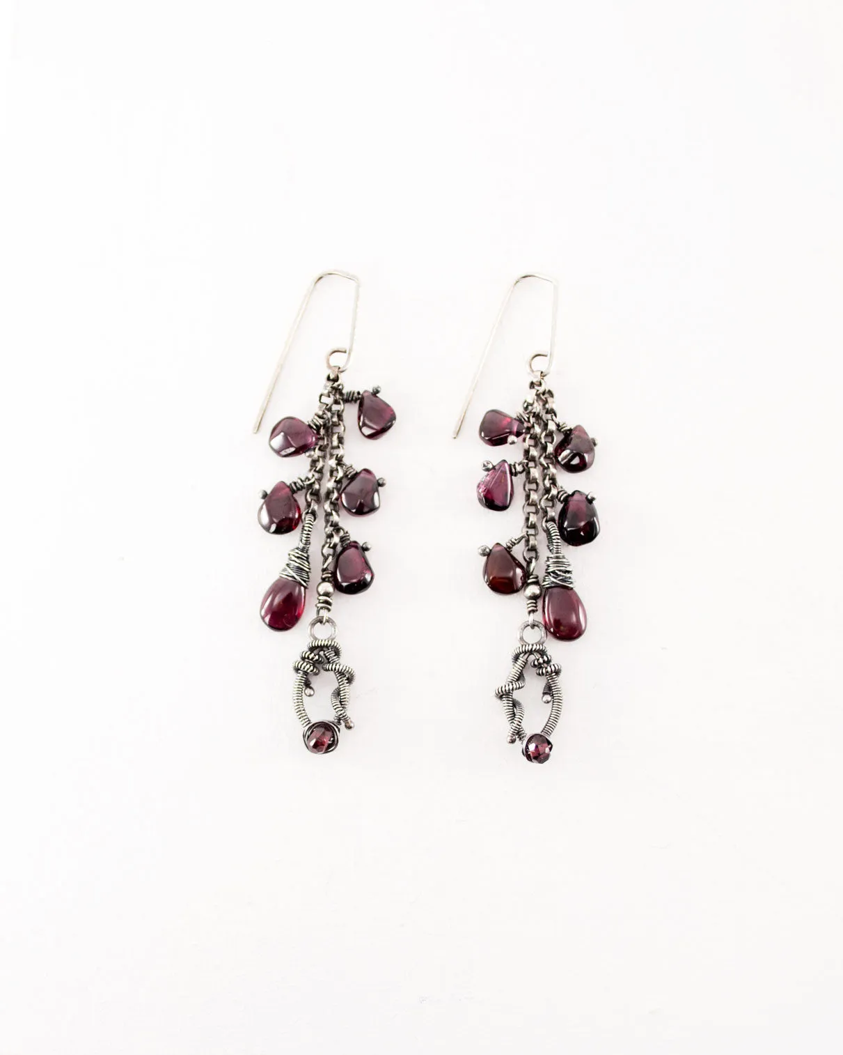 Plum garnet earrings | Silver chain dangle earrings