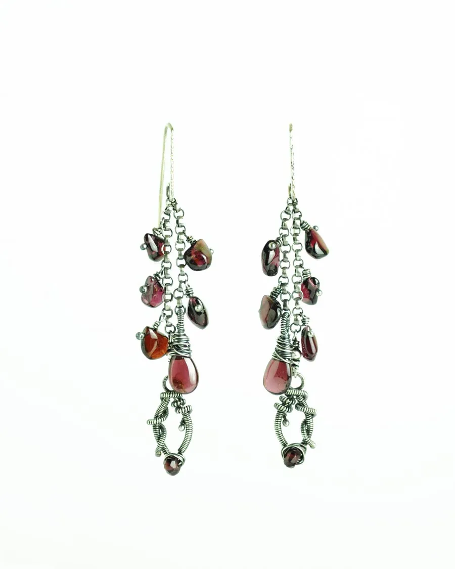 Plum garnet earrings | Silver chain dangle earrings