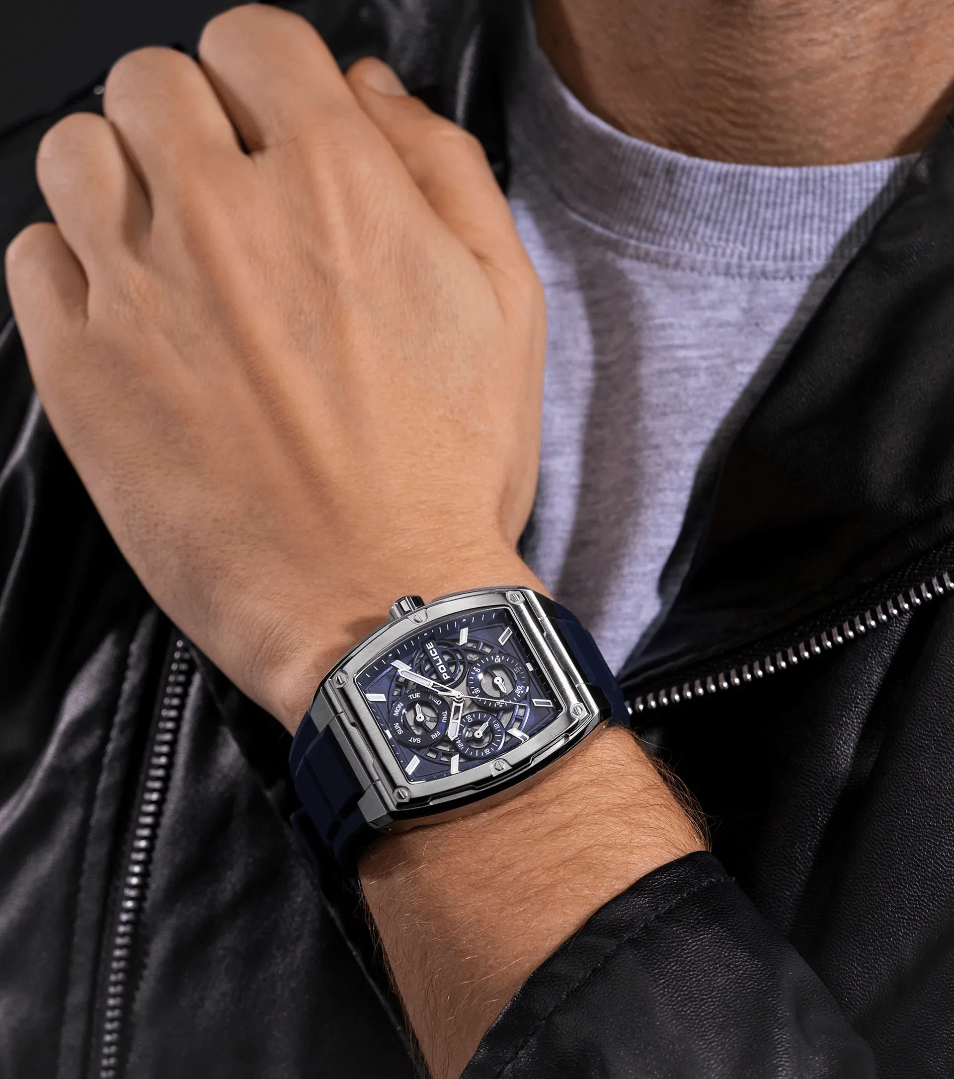 Police Creed Gents Blue Chronograph Silicone Watch