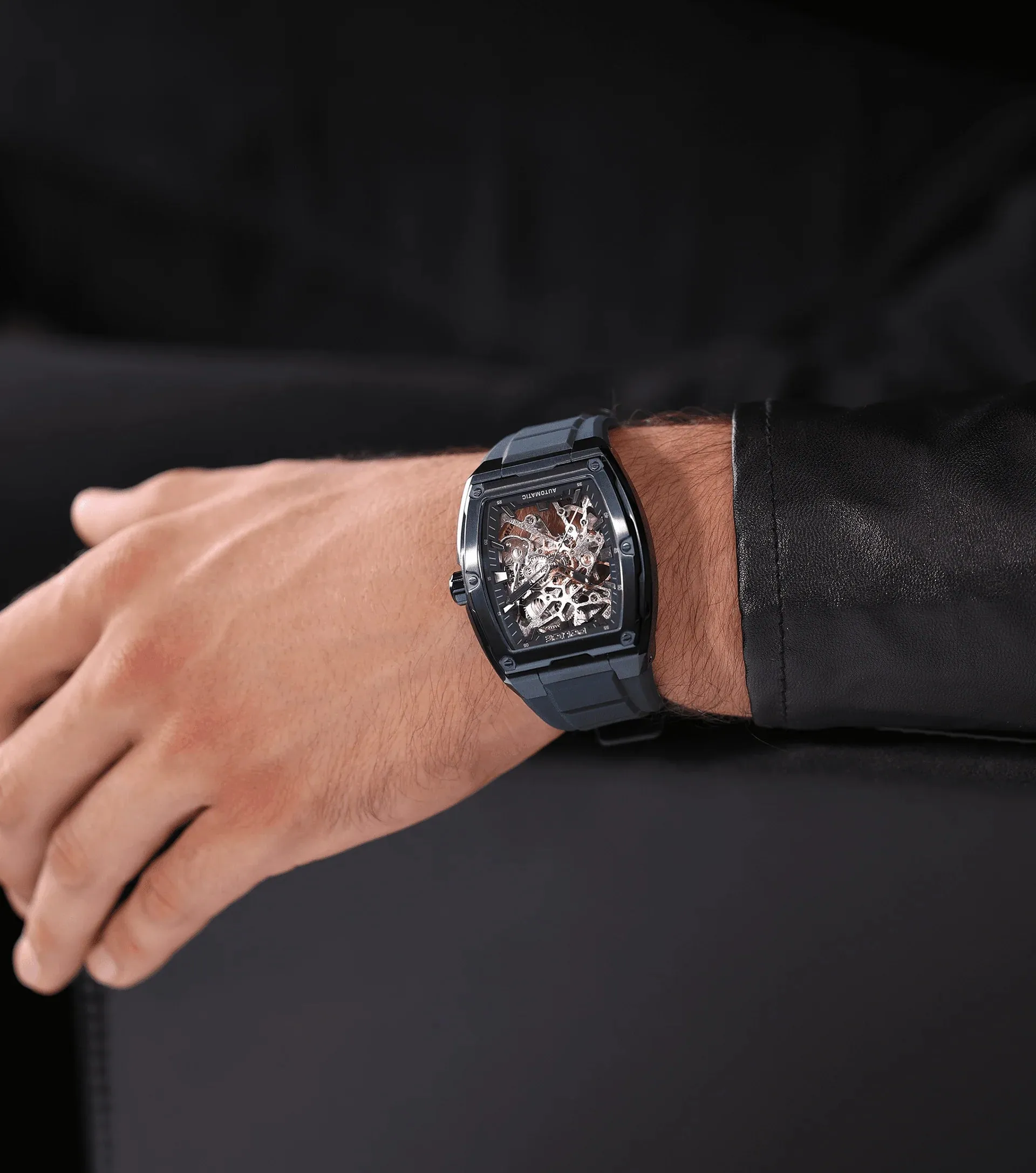 Police Skeletor Gents Automatic Blue Case Blue Silicone Strap Watch