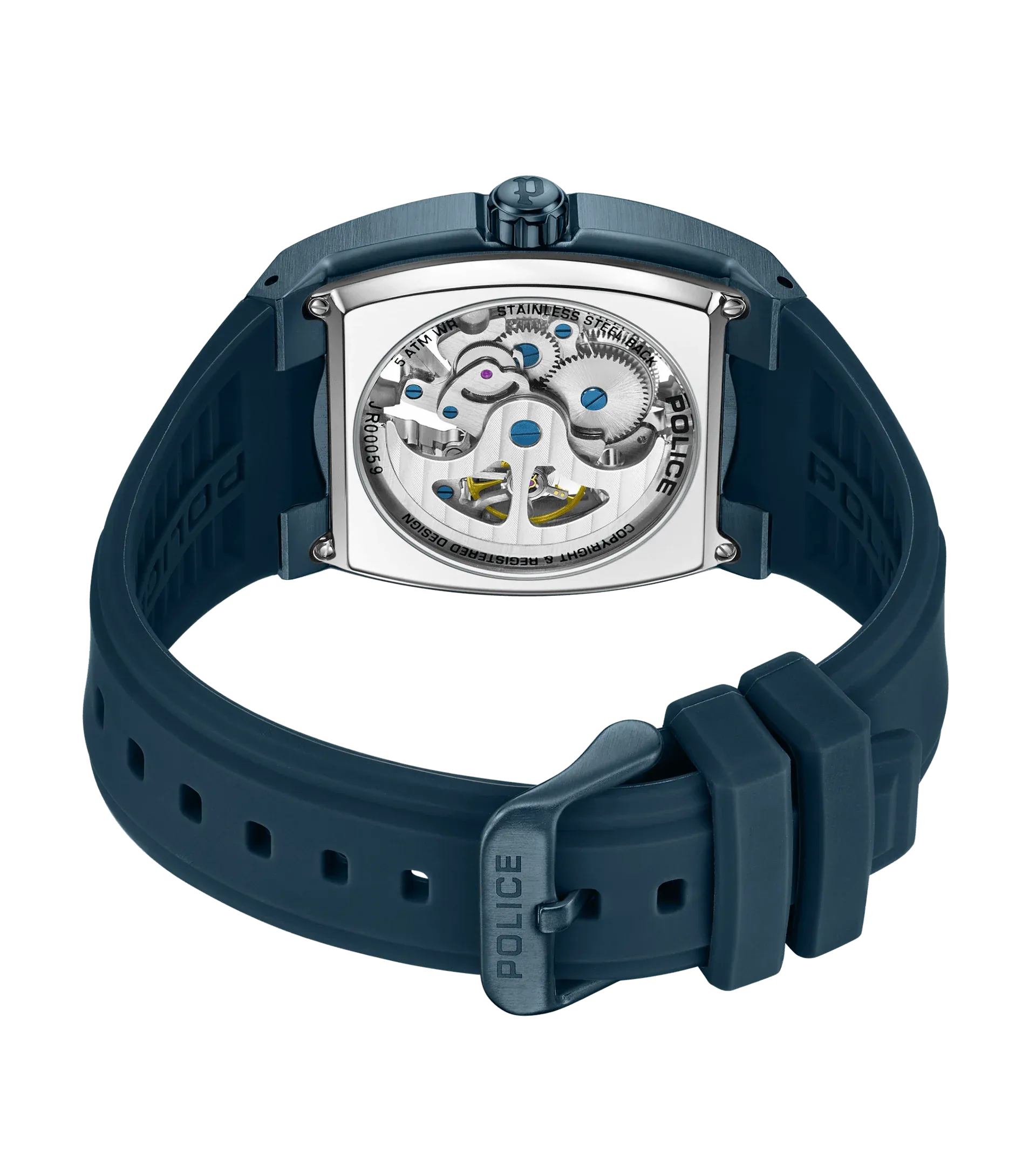 Police Skeletor Gents Automatic Blue Case Blue Silicone Strap Watch