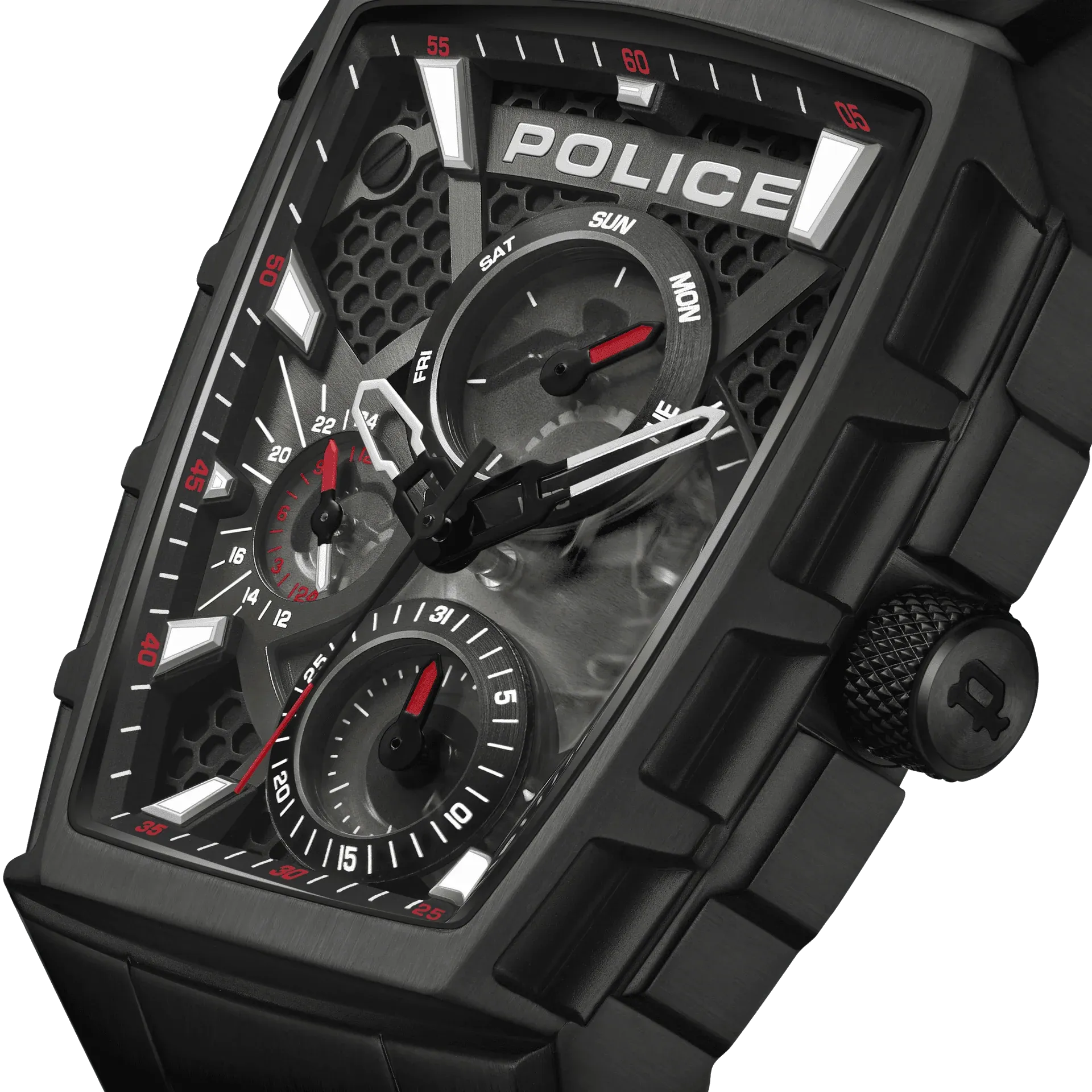 Police Tough Gear Gents Black Dial Red Silicone Starp Watch