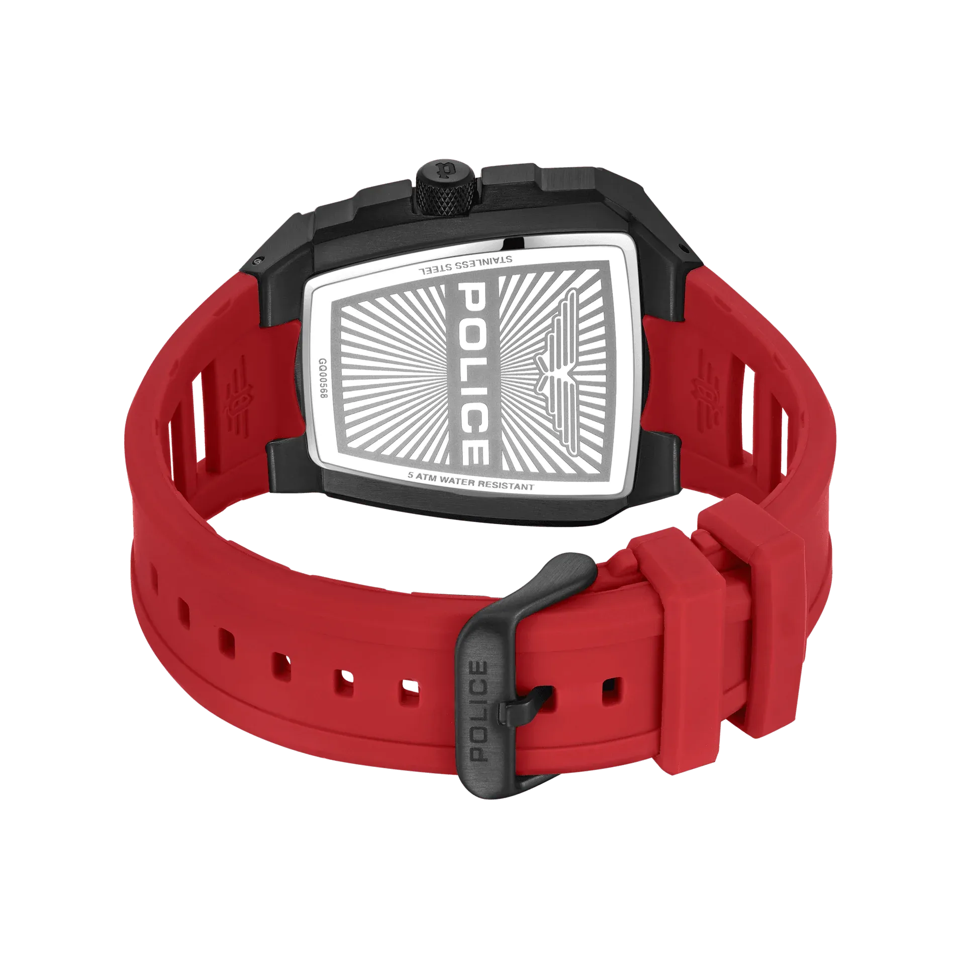 Police Tough Gear Gents Black Dial Red Silicone Starp Watch
