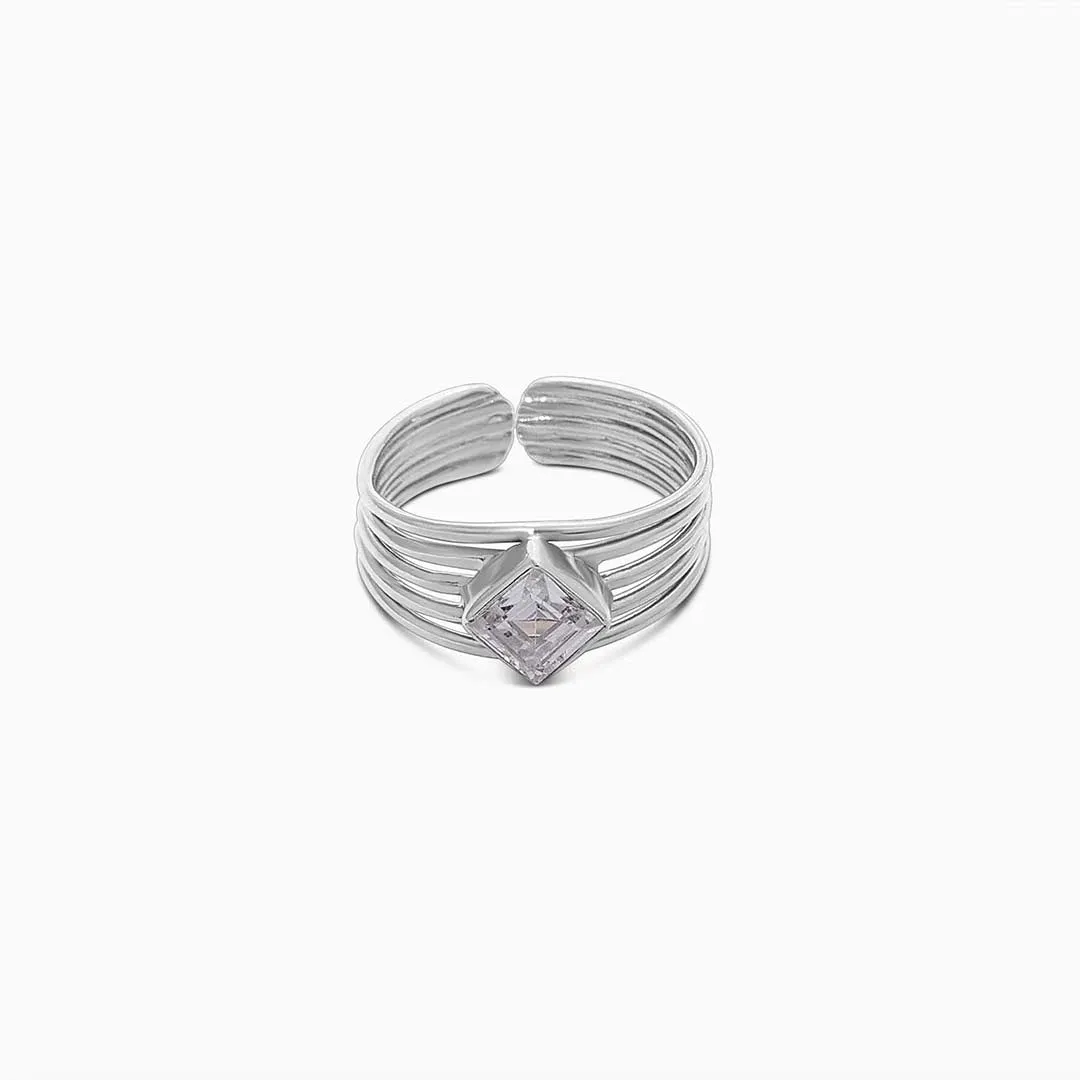 Pure Silver Ring - Glossy Finish With Rich CZ