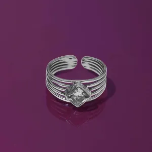 Pure Silver Ring - Glossy Finish With Rich CZ