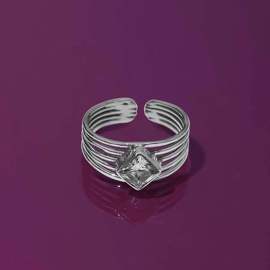 Pure Silver Ring - Glossy Finish With Rich CZ