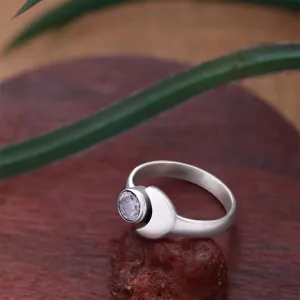 Pure Silver Ring - Simple Moony Glow With Crystal