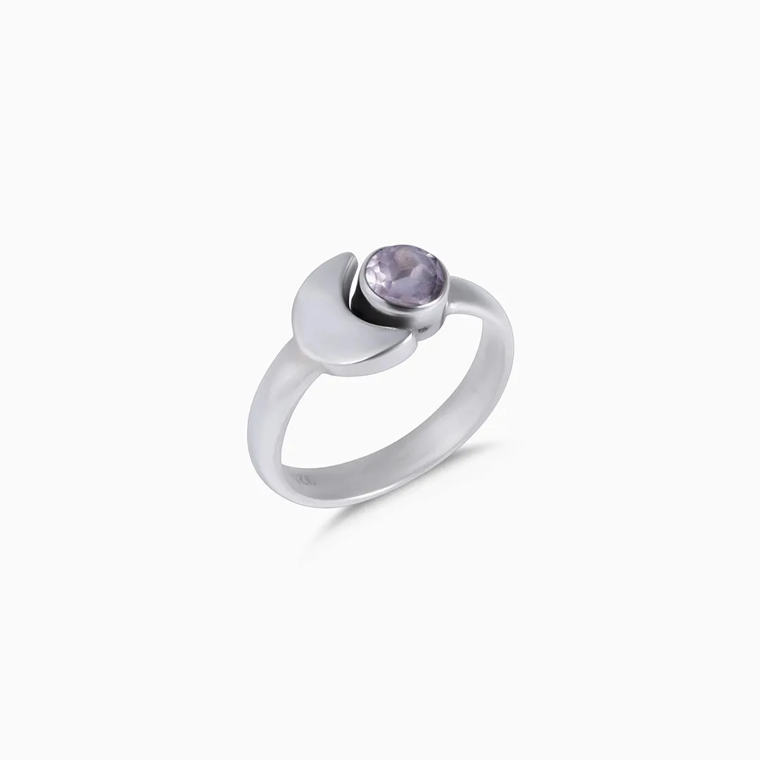 Pure Silver Ring - Simple Moony Glow With Crystal