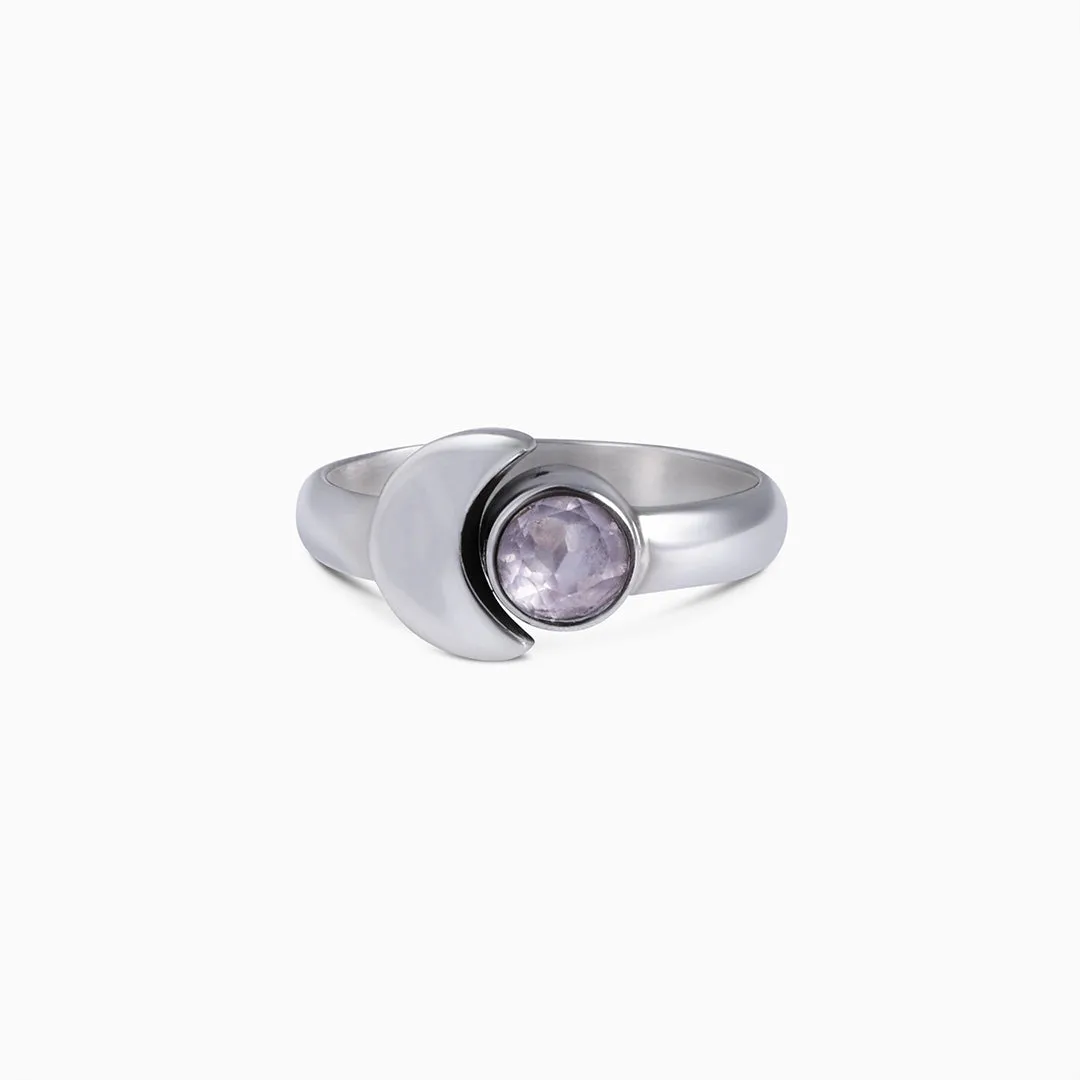 Pure Silver Ring - Simple Moony Glow With Crystal