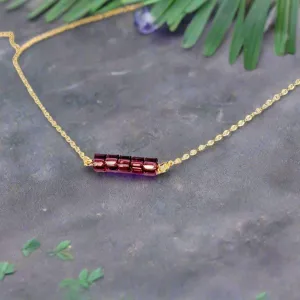 Purple Amethyst Cube Bar 14K Gold Necklace