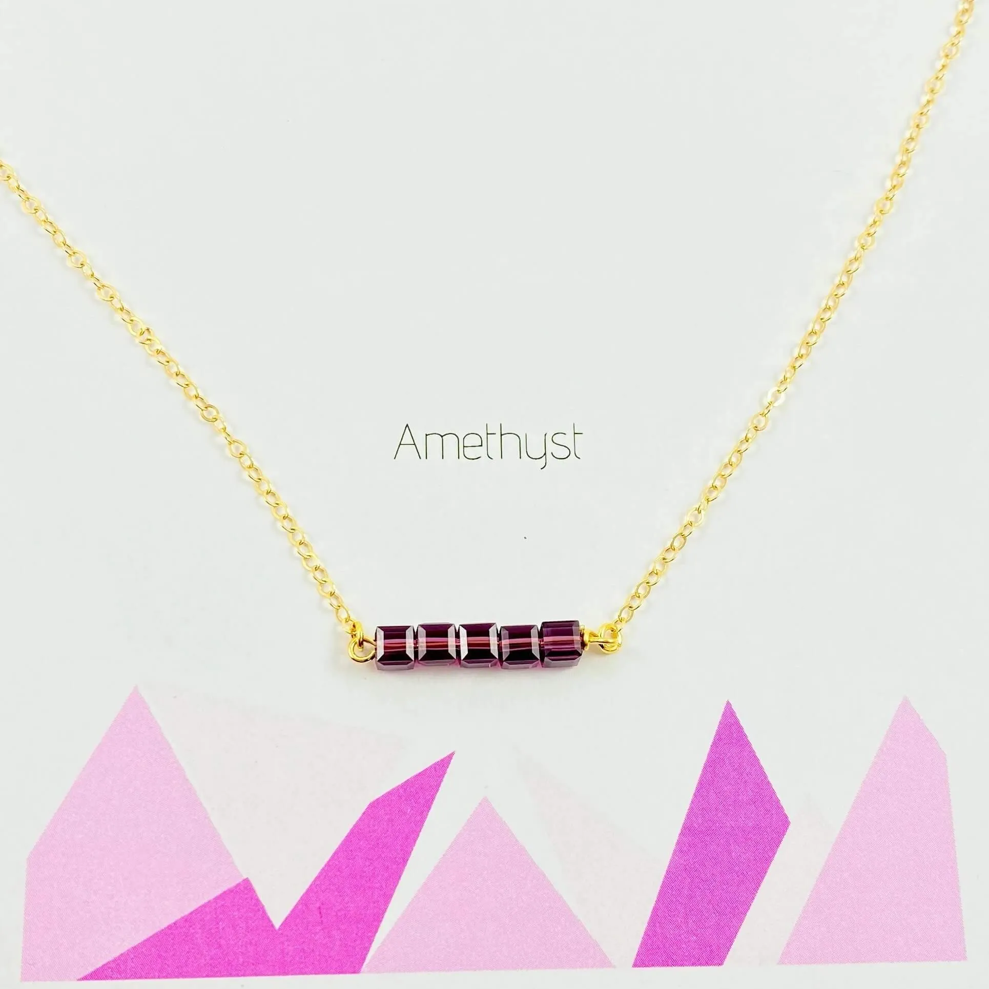 Purple Amethyst Cube Bar 14K Gold Necklace