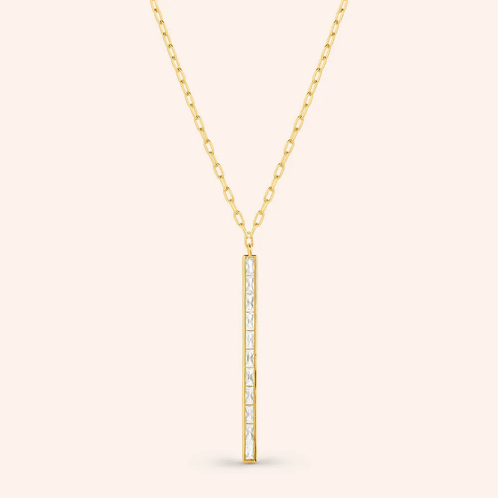 "Jade" 4.2CTW Bezel Set Baguette Bar Pendant Necklace