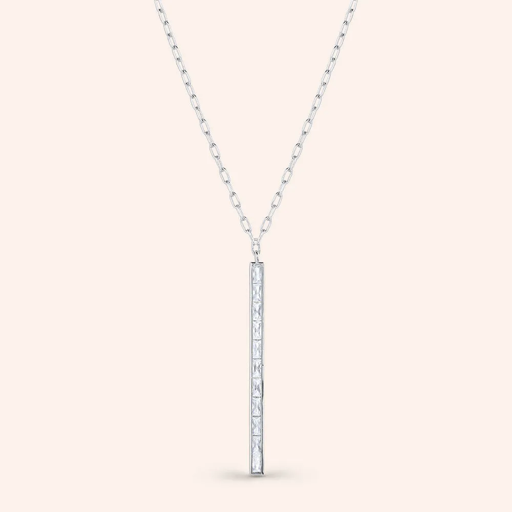 "Jade" 4.2CTW Bezel Set Baguette Bar Pendant Necklace