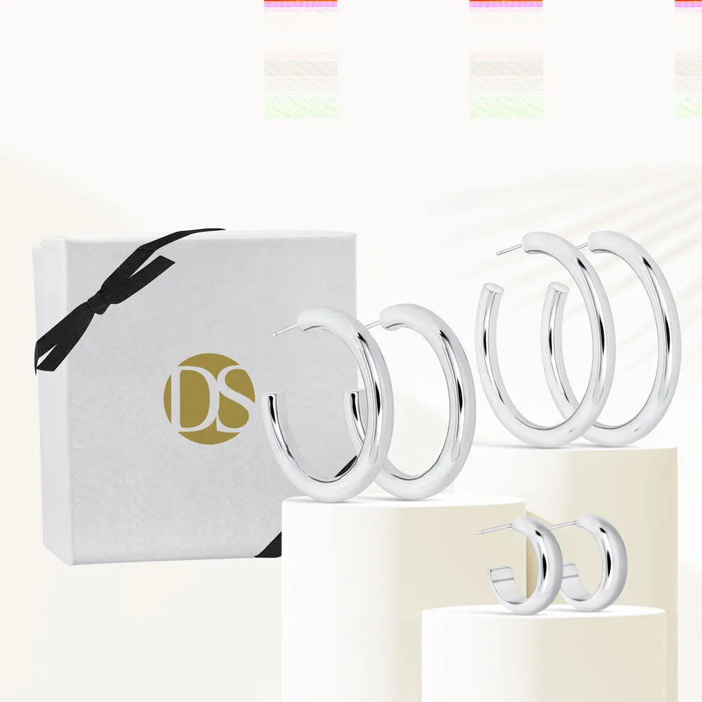 "The Solana Trio" Set of 3 High Polished Hoop Earrings