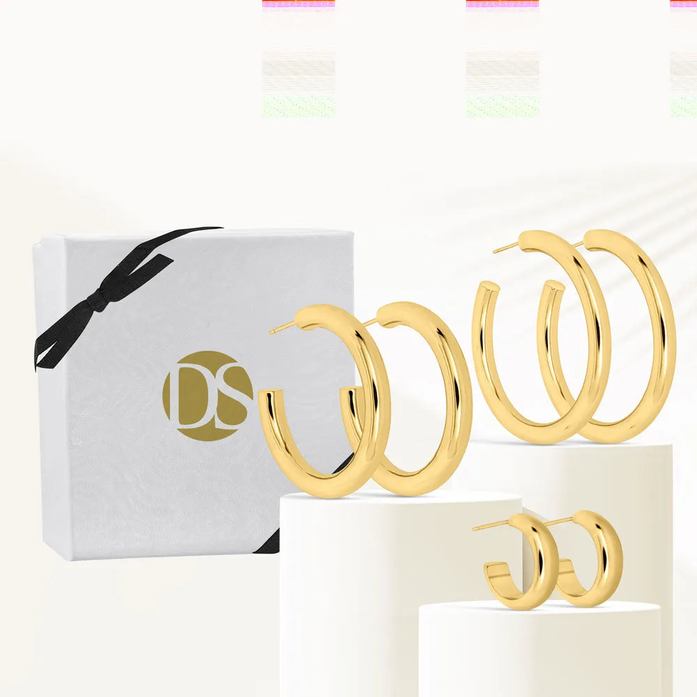 "The Solana Trio" Set of 3 High Polished Hoop Earrings